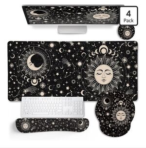 Celestial Sun & Moon Oversized XxL Desk Mat - Black & Cream